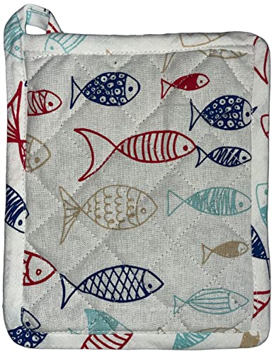 Set of 4, 100% Cotton, Coastal Nautical Fish Design, Kitchen Towel Set, Include