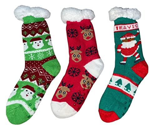 Fluffy Thick, Heavy and Warm Thermal Sherpa Slumber Slipper Socks, 3 Pairs for Women, Ultra Soft Christmas Winter Non Slip Grip - One Size Fits All.