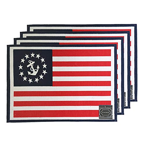 American Flag with Nautical Anchor for 4th of July Parties Tapestry Placemats Independence Day Holiday Kitchen Dining Table Décor for Indoors Size : 13" x 19".