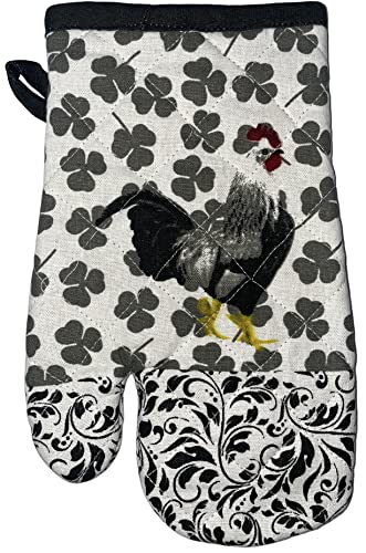 Set of 4, 100% Cotton Black & White Roosters Theme Farmhouse Kitchen Towels Set