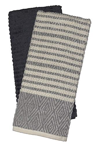 Diamond Design with Stripes 100% Ring-Spun Terry Cotton Kitchen Dish Towels, Set of 4 - Size: 16” x 27”, 410 GSM, Terry Cloth Dish Towels Super Soft, Highly Absorbent.