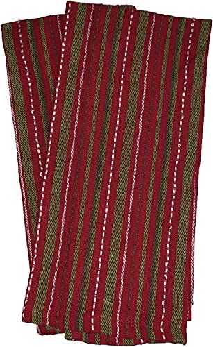 Set of 4, Red and Green Holiday Strips Design Christmas 100% Cotton Kitchen Towel Set, Includes 2 Kitchen Towels, Pot Holder & Oven mitt.