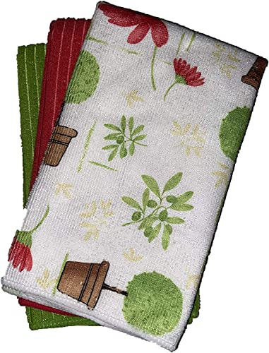 Set of 6, Flower Design Microfiber Kitchen Towels / Bar Mop, Ultra-Absorbent & Fast Drying Size : 16" x 19".