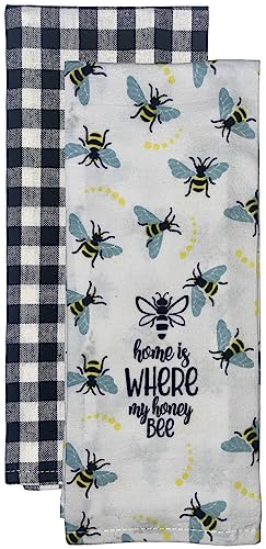 Set of 4, Home is Where My Honey bee, Black and White Buffalo Plaid Kitchen Towels, Super Soft and Absorbent Size: 15 X 25 inch.