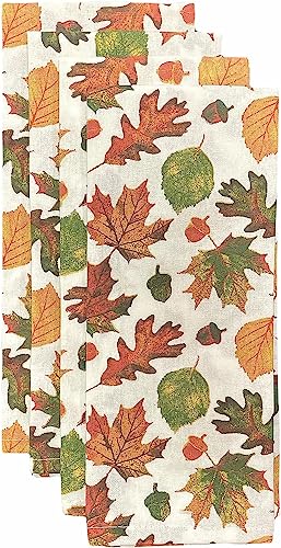 Set of 6, All Over The Leaves Autumn Fall Thanksgiving Fall Home décor Kitchen Towel Set Includes 4 Kitchen Towels, 1 Pot Holder, 1 Oven Mitt.