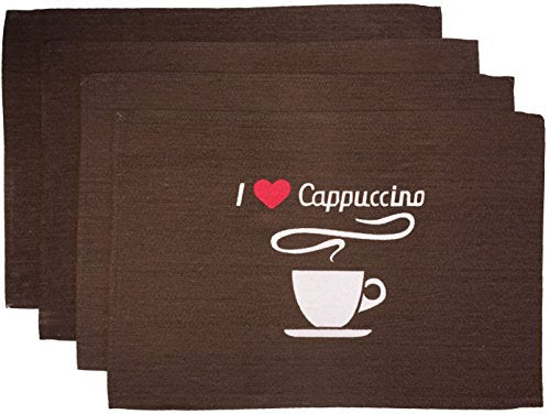 Set of 4, Coffee Printed Tapestry Placemats Sentiment I Love Cappuccino Dining Table, Table mat for Dining Room Easy to Clean, Machine Washable Size: 13” x 19”.