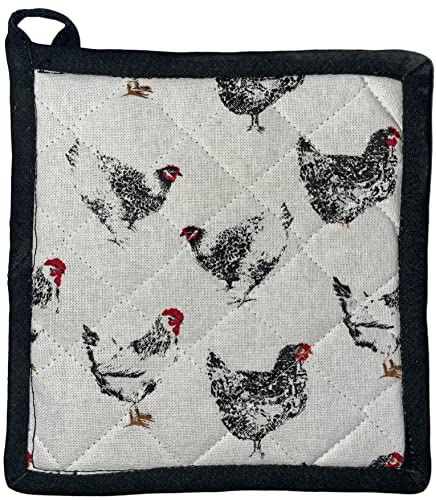 Set of 4, 100% Cotton, Farmhouse Design Black & White Rooster Sentiment Farmers