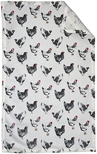 Set of 4, 100% Cotton, Farmhouse Design Black & White Rooster Sentiment Farmers