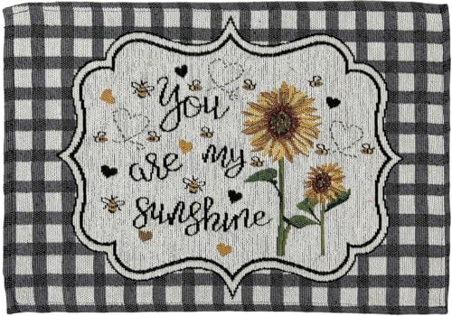 Set of 4, You are My Sunshine Sunflower and Bee Printed Tapestry placemats for Dining Table, Table mat for Kitchen Table, Spring and Summer Easy to Clean, Size: 13 x 19 Inches.