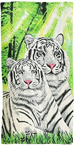 100% Cotton White Tiger Velour Oversized Beach Towel Super Soft and Absorbent Towel Size: 30 x 60 inch.