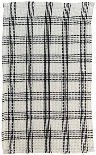 Set of 4, 100% Cotton Waffle Weave Kitchen Dish Towels with Hanging Loop Super Soft, Highly Absorbent Size: 15 x 25 inch - Black