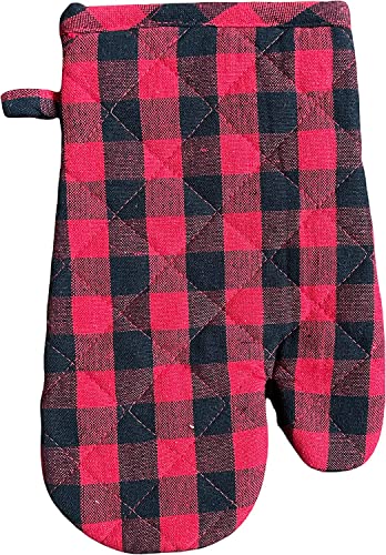 Set of 4, Christmas Red and Black Farmhouse Plaid Check Woven Kitchen Towel Set, Includes 2 Kitchen Towels, 1 Pot Holder, 1 Oven Mitt.