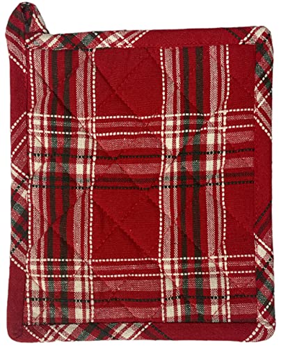 Set of 4, Christmas Red and Green Plaid Check Woven Kitchen Towel Set, Includes 2 Kitchen Towels, 1 Pot Holder, 1 Oven Mitt.