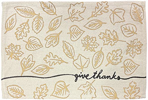 Set of 4, Pumpkin with Leaf, Sentiment give Thanks Autumn, Fall Tapestry Placemats Kitchen Dining Table Easy to Clean, Machine Washable Size: 13” x 19”.