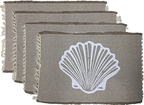 Costal Nautical Seashell Design Kitchen Placemats for Dining Table Set of 4 - 100% Cotton Machine Washable Place Mat Size: 13” x 19”.