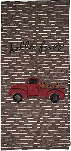 Set of 10, Red Truck with Pumpkin Fall Design Sentiment Hello Fall Tapestry Kitchen Towel Set, Include 4 Placemats, 2 Kitchen Towels, 2 Pot Holder & 2 Oven mitt.