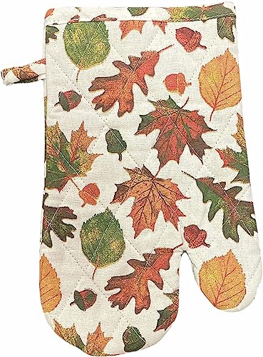 Set of 6, All Over The Leaves Autumn Fall Thanksgiving Fall Home décor Kitchen Towel Set Includes 4 Kitchen Towels, 1 Pot Holder, 1 Oven Mitt.