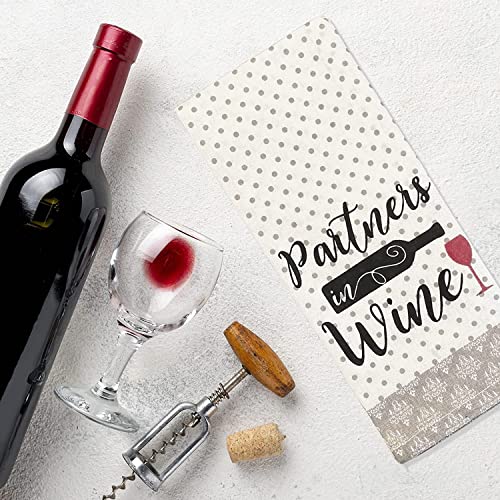 Wine Lovers Printed Flour Sack Kitchen Towels/Dish Towels Set of 3, 15x25 Inch, Funny Saying Kitchen Towel, Partners in Wine, a Day Without Wine is Like …, Heritage Vintage Grape Design.