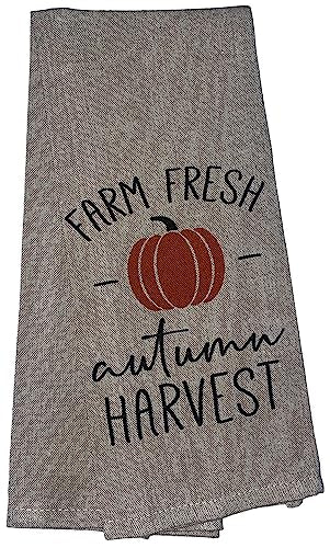 Set of 6, Fall & Harvest Halloween on Dark Linen 100% Cotton Vintage Saying Tea Towels/Kitchen Towel Size: 15” x 25".