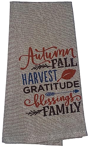 Set of 6, Fall & Harvest Halloween on Dark Linen 100% Cotton Vintage Saying Tea Towels/Kitchen Towel Size: 15” x 25".