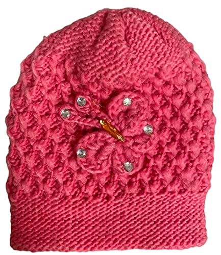 2 Pcs, Womens Wool Knitted Crochet Beanie Hat with Flower for Cold Weather Protection - One Size fits Most.