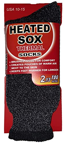 3 Pair, Men's Heated Sox Socks Thick Thermal Socks Keeps Feet Warmer Longer 2.13 TOG heat rating.Size: 10-15. (Black)