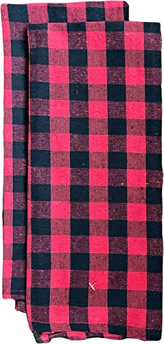 Set of 4, Christmas Red and Black Farmhouse Plaid Check Woven Kitchen Towel Set, Includes 2 Kitchen Towels, 1 Pot Holder, 1 Oven Mitt.