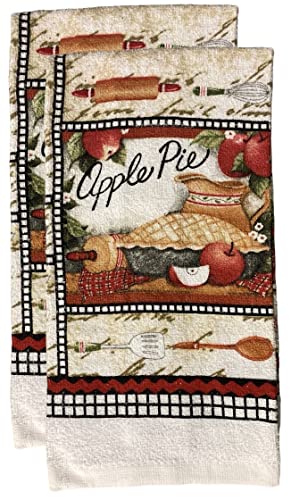 Apple Pie Design 100% Cotton Printed Kitchen Linen Set of 5, Includes 2 Kitchen