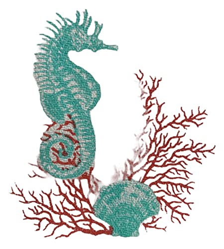 100% Cotton Seahorse and Seashell Nautical Coastal Design Flour Sack Kitchen Towel Soft and Absorbent Tea Towel / Hand Towels with Hanging Loop Size: 16 X 28 Inch.