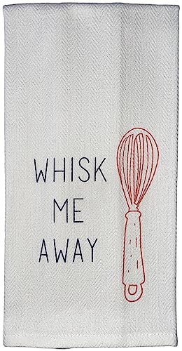 Set of 2, 100% Cotton White Herringbone Funny Kitchen Towels Whisk ME Away and Plain Orange Kitchen Towels Size: 16 X 28 Inch.