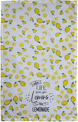 Set of 4, 100% Cotton Lemon Design Kitchen Towel Set, Sentiment When Life Gives