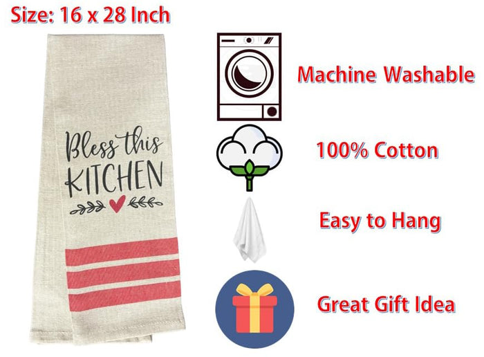 Set of 2, 100% Cotton, Bless This Kitchen, Farmhouse Themed Flour Sack Tea Towel/Kitchen Towel for Wedding, Baby Shower, Home Decor, Housewarming 16 X 28 Inch.