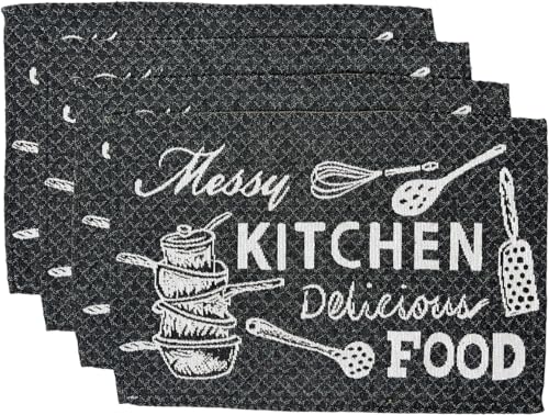 Set of 4, Messy Kitchen Delicious Food Kitchen Tapestry placemats for Kitchen Dining Table Mats, Easy to Clean, Machine Washable. Size: 13" x 19".