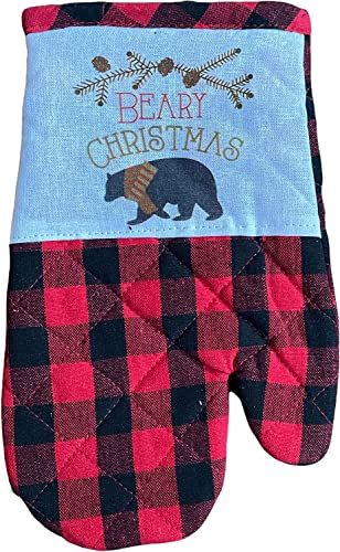 Set of 6, 100% Cotton, Holiday Season Farmhouse Kitchen Towel Sets Sentiment Beary Christmas Includes 4 Kitchen Towels, Pot Holder & Oven mitt.