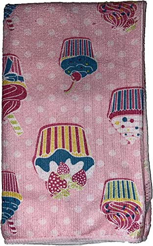 Set of 6, Cupcake Design Microfiber Kitchen Towels / Bar Mop, Ultra-Absorbent &