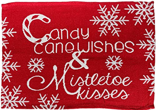 Set of 4, Candy Cane Wishes & Mistletoe Kisses Red Christmas Tapestry Placemats