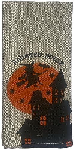 Set of 6, 100% Cotton Halloween Flour Sack Kitchen Towels, Haunted House, Heebies Jeebies, Something Wicked This Way Comes Size: 15” x 25”.