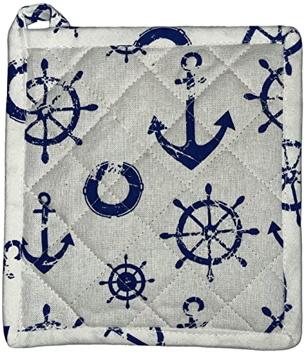 Set of 4, 100% Cotton, Coastal Nautical Anchor and Sailingboat Design, Kitchen T