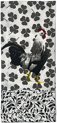 Set of 4, 100% Cotton Black & White Roosters Theme Farmhouse Kitchen Towels Set