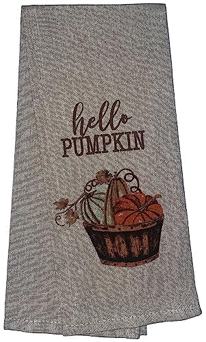 Set of 6, Fall & Harvest Halloween on Dark Linen 100% Cotton Vintage Saying Tea Towels/Kitchen Towel Size: 15” x 25".