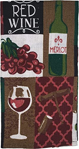 Set of 8, Red Wine Design Tapestry Kitchen Towel Set, Include 4 Placemats, 2 Kitchen Towels, Potholder & Oven mitt.