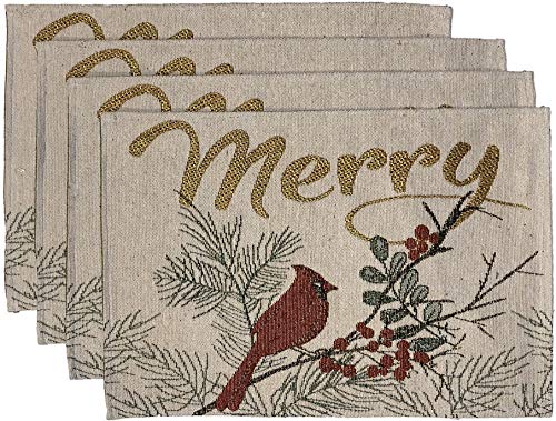 Merry with Cardinal Christmas Tapestry Placemat Set of 4 for Kitchen Dining Table Size: 13" x 19".