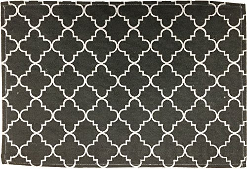 Set of 4, Quatrefoil Design Light Grey and White Tapestry placemats for Dining T