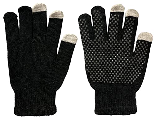 Winter Knitted Magic Stretchy Black Dotted Anti-slip Knit Warm Gloves for Unisex.