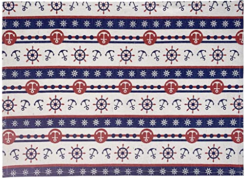 Set of 4, Coastal Nautical Helm Wheel & Anchor Design Tapestry Placemats for Kitchen Dining Table Mats, Easy to Clean, Machine Washable. Size: 13" x 19".