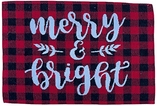 Set of 4, Red and Black Buffalo Plaid Tapestry Placemats with Merry & Bright for Holiday Season, Home Decoration Kitchen Dining Table, Perfect for Party or Gifts. Easy to Clean Size: 13" x 19".