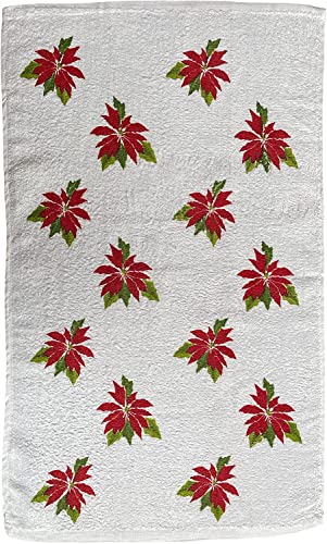 Set of 4, 100% Cotton 2 Pcs Poinsettia Flower Design Christmas Kitchen Towels and 2 Pcs Solid Red Terry Towels, Soft and Absorbent Size: 16” x 26".