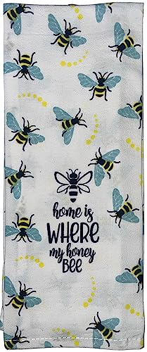 Set of 4, Home is Where My Honey bee, Black and White Buffalo Plaid Kitchen Towels, Super Soft and Absorbent Size: 15 X 25 inch.