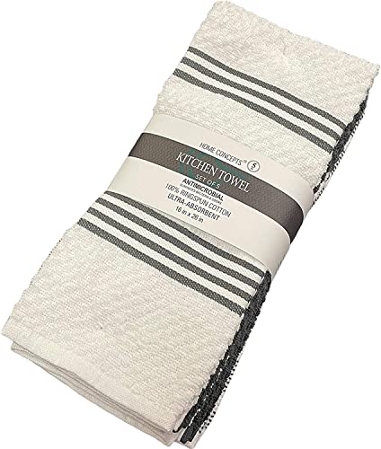 Premium Kitchen Towels, 5 Pack Cotton Terry Kitchen Towel with Hanging Loop, 450 GSM Quick Drying Soft and Highly Absorbent, Heavy Duty, Great for Kitchen or Household Size: 16” x 26”.