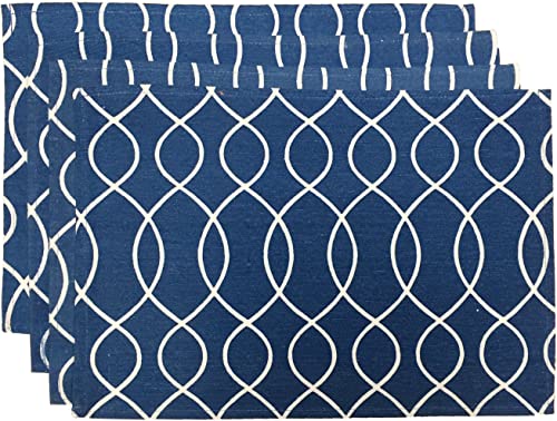 Set of 4, Weave Design Blue and White Tapestry placemats for Dining Table, Table